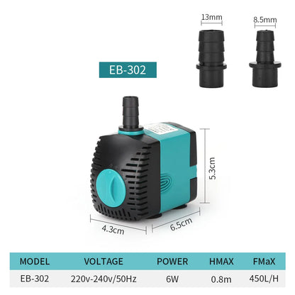 Ultra-Quiet 3-60W Submersible Water Fountain Pump - Filter for Fish Pond & Aquarium, EU/US 220V-240V