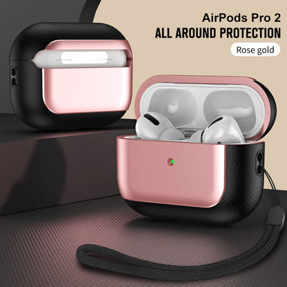 Luxury Leather Pattern Earphone Case for AirPods Pro 2/3/4 – Shockproof ANC Cover with Lanyard