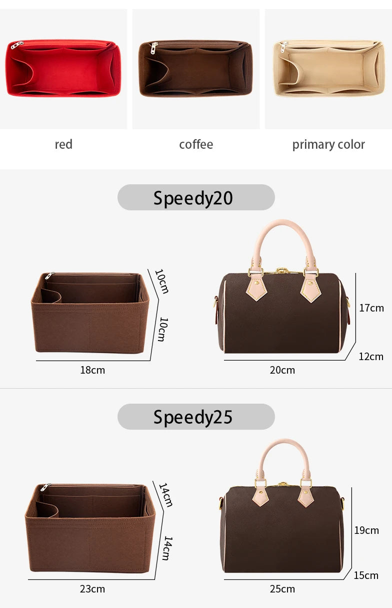 WUTA Felt Insert Bag Organizer — Inner Liner for LV Speedy 20/25/30/35 Handbags, Makeup & Travel Purse Storage