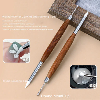 Double-Ended Nail Art Brush - Silicone Carving, Painting & Gel Polish DIY Manicure Tool