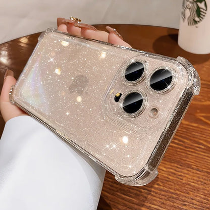 Luxury Glitter Bling Transparent Silicone iPhone Case for 16/16 Plus/15/14/13/12/11 Pro Max – Plated Airbag Shockproof TPU Cover