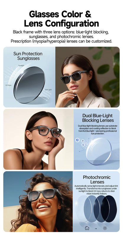 LIGE Smart Glasses — AI Camera Sunglasses with BT Call, Music, Touch Control, Voice Assistant, Video & Sound Recording, WiFi Transmission