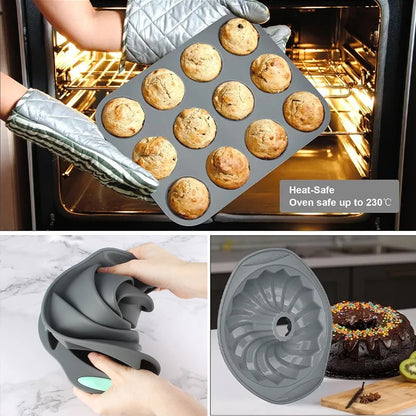 3D Silicone Bread and Muffin Mold Set - Heat Resistant, Non-Stick Kitchen Bakeware for Cakes and Pastries