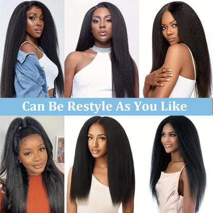 Kinky Straight Clip-In Hair Extensions – 100% Real Human Hair, Natural Black, 8 Pcs/120g, Full Head Brazilian Remy