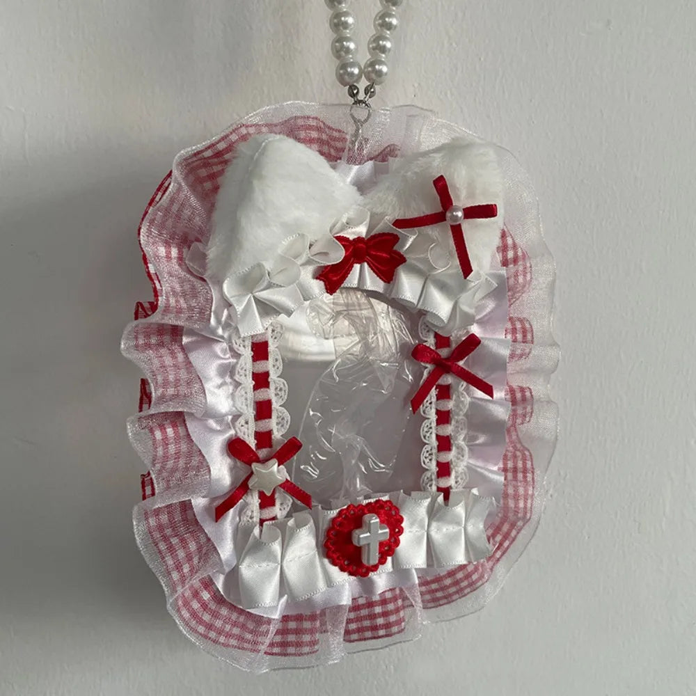Kawaii Plush Photocard Holder - Lolita Lace Ribbon Idol Photo Display Case