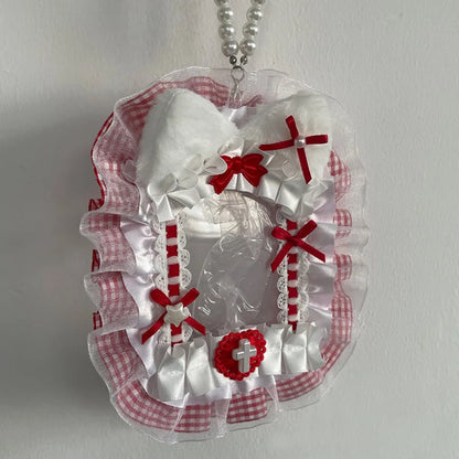 Kawaii Plush Photocard Holder - Lolita Lace Ribbon Idol Photo Display Case