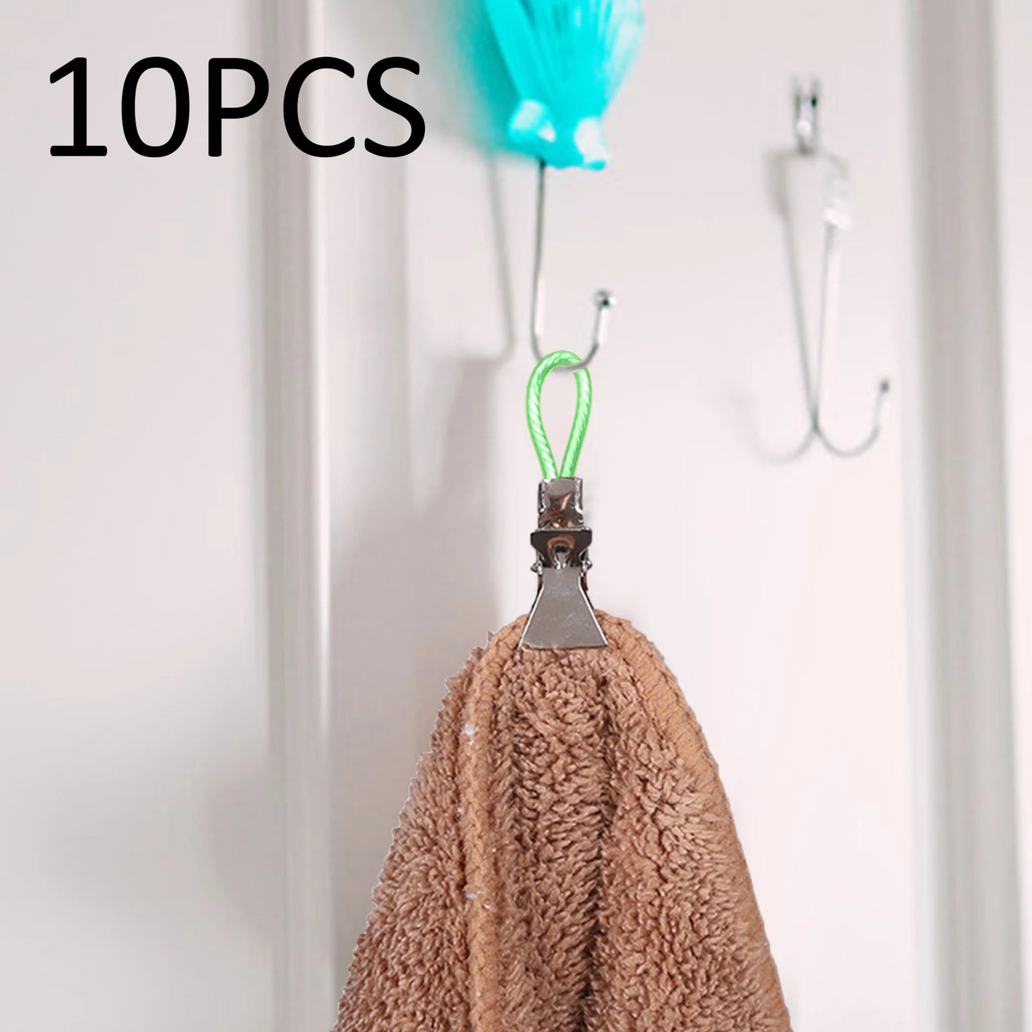 10pcs Metal Towel Clips - Hanging Loop Clip Hangers for Kitchen & Bathroom Organization