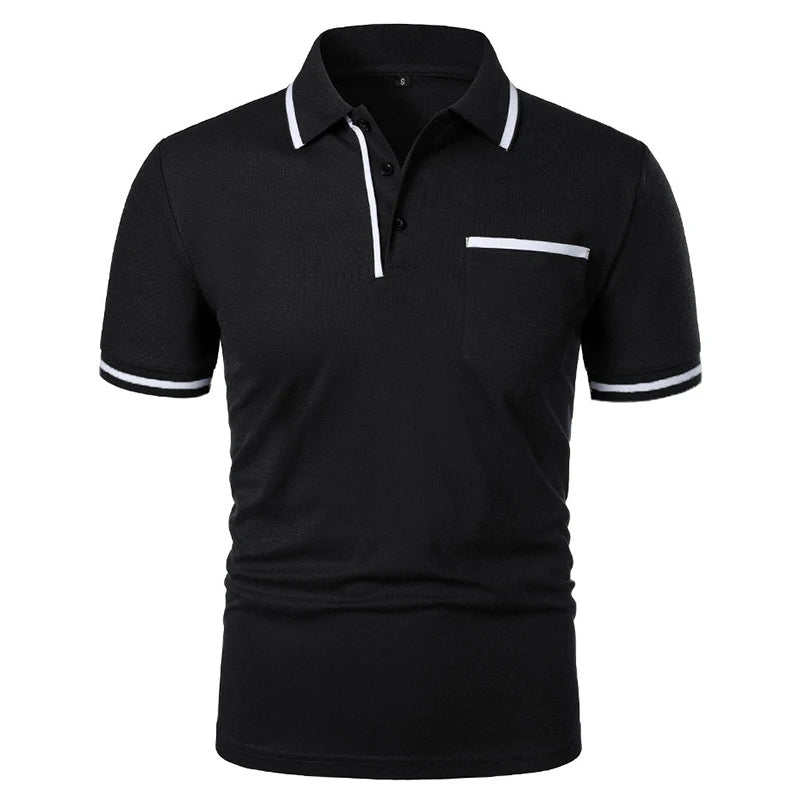 Men's Short Sleeve Polo Shirt - Breathable Solid Color Casual Summer Top with Pocket Design
