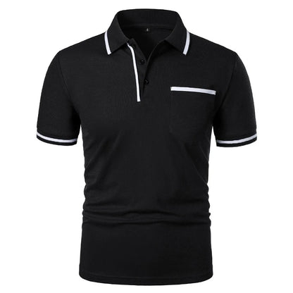 Men's Short Sleeve Polo Shirt - Breathable Solid Color Casual Summer Top with Pocket Design