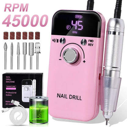 45000RPM Electric Nail Drill – Professional Rechargeable Nail File for Gel Nails, Portable Manicure Tool