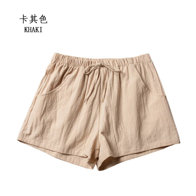 Women’s Cotton Linen High Waist Shorts — Black Casual Fashion Workout Sport Shorts