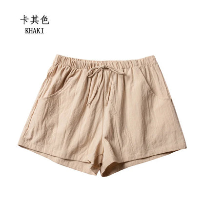 Women’s Cotton Linen High Waist Shorts — Black Casual Fashion Workout Sport Shorts