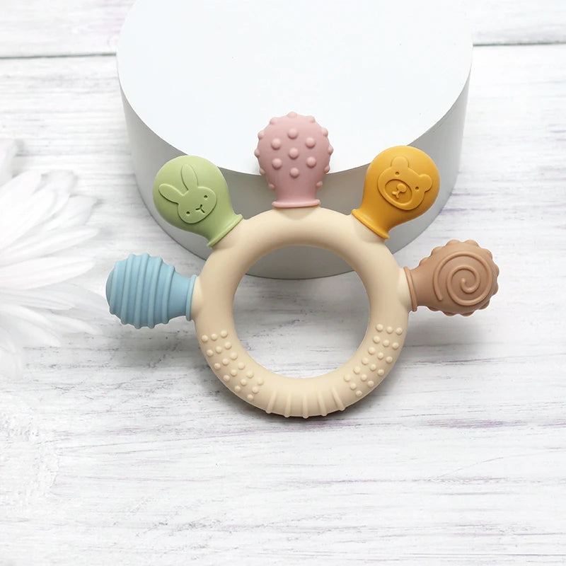 Multicolor Silicone Baby Teething Ring – Handheld Teether Toy for 0-12 Months, Chew Beads Sensory Gum Relief Soother