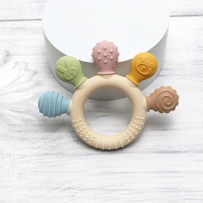 Multicolor Silicone Baby Teething Ring – Handheld Teether Toy for 0-12 Months, Chew Beads Sensory Gum Relief Soother