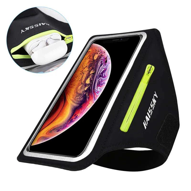 HAISSKY Running Sport Armbands for iPhone 15 14 13 12 11 Pro Max, 14 Plus, Samsung S23 Ultra - Zipper Arm Bag Case for AirPods Pro 3