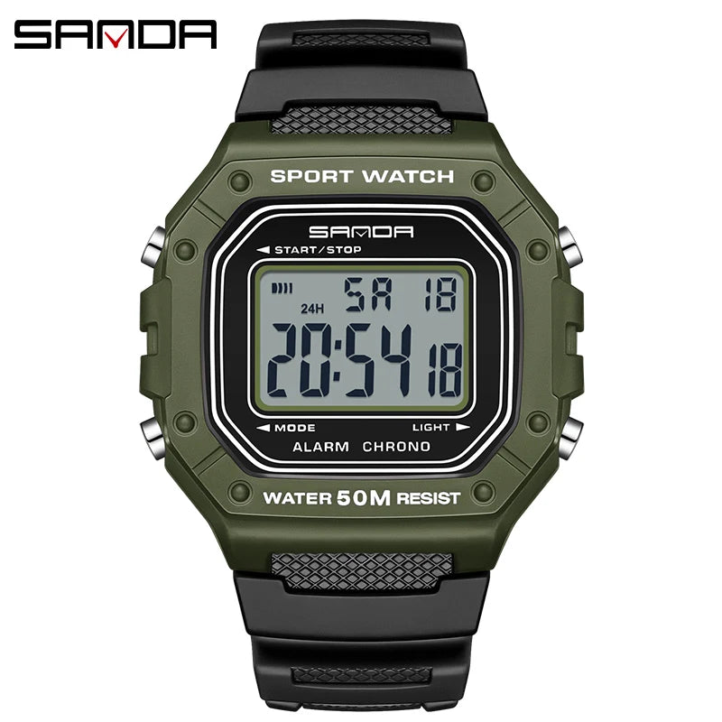 SANDA 2156 Military Digital Sports Watch for Men - Waterproof LED Display Wristwatch with Stopwatch and Oversized Dial