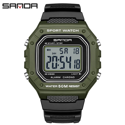 SANDA 2156 Military Digital Sports Watch for Men - Waterproof LED Display Wristwatch with Stopwatch and Oversized Dial