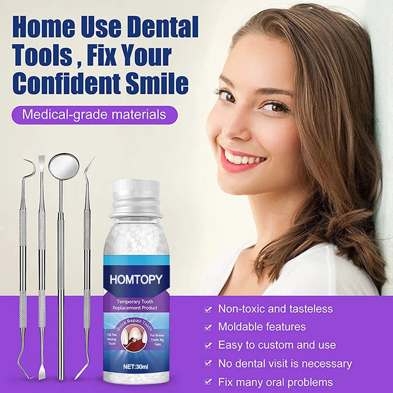 Moldable Teeth Repair Kit – Temporary Dental Replacement with Thermal Beads for Fixing Missing & Broken Teeth, Artificial Tooth Fillings
