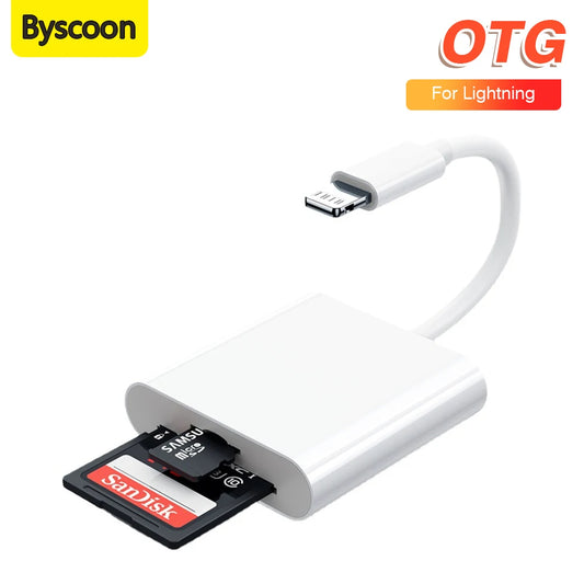 Byscoon 2-in-1 USB Lightning to TF/SD Card Reader – OTG Adapter for iPhone 14/13/12 Pro Max, Camera & Data Converter