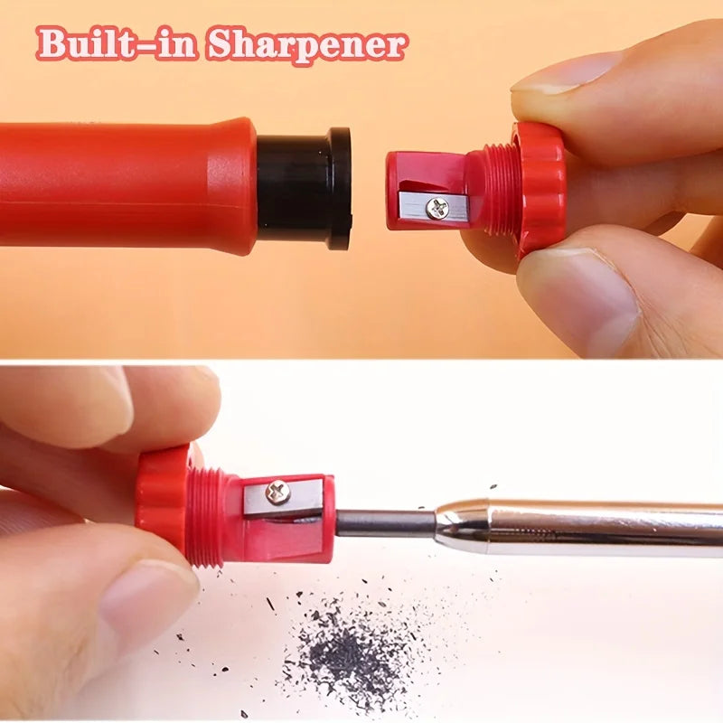 Solid Carpenter Mechanical Pencil – Woodworking Marking Tool with 3 Color Refills, Built-in Sharpener, and Scriber Lead