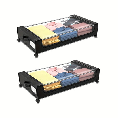 Underbed Storage Lockers with Wheels & Lids – Space-Saving Pull-Out Containers for Shoes & Clothes, Ideal for Dorm Bedrooms