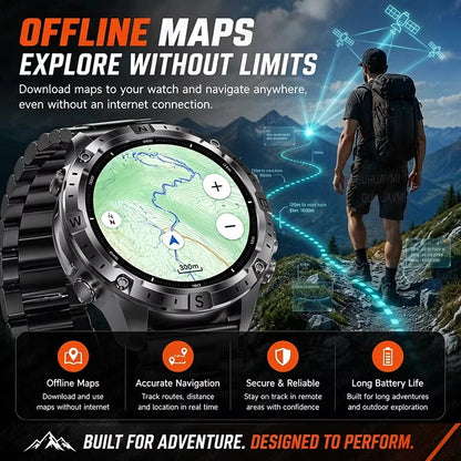 All-Terrain GPS Sports Smartwatch - Offline Maps, Altimeter, Barometer, Compass, 3ATM Waterproof & 730mAh Battery
