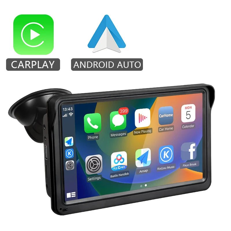 7-Inch Portable CarPlay & Android Auto Multimedia Player — Touch Screen Car Radio with Bluetooth 5.0, AUX & USB