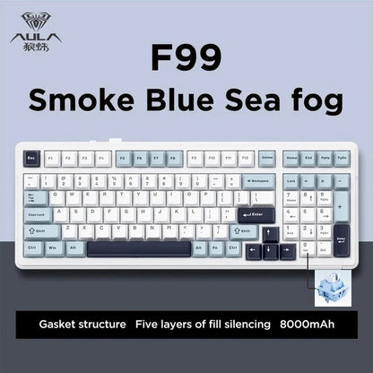 AULA F99 99-Key Gaming Mechanical Keyboard – Wired, 2.4G Wireless, Bluetooth, Hot-Swappable PBT Gasket RGB for Gaming & Typing