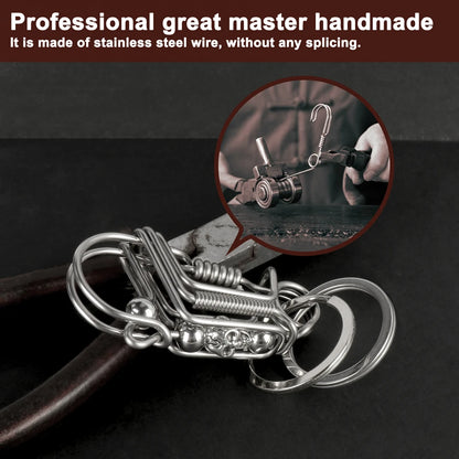 Stainless Steel Skull Keychain — Handmade Matte Round Bead Charm, Mechanical Car Key Ring for Men