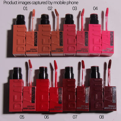 DUNUF Matte Velvet Lipstick - 8 Color Waterproof Plumping Square Tube Lip Gloss Makeup