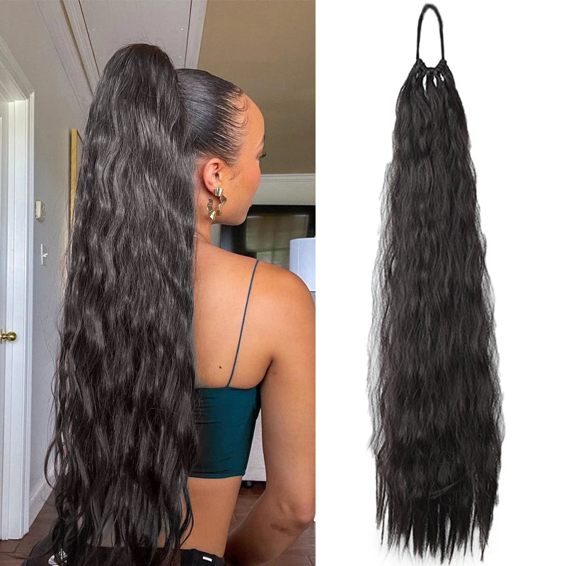 24 Inch Synthetic Long Curly Ponytail Extension – Wavy Elastic Hair Tie Hairpiece for Women Daily & Party Styling Accessories