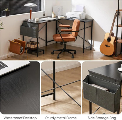 50-Inch L Shaped Corner Gaming Desk with CPU Stand Black Home Office Computer Desk