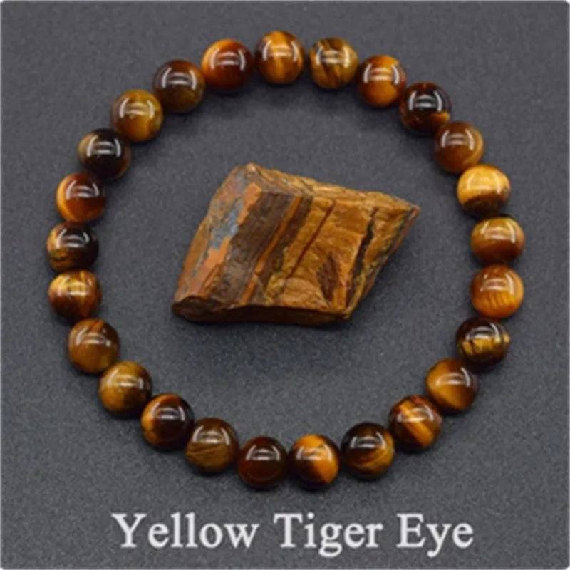8MM Natural Epidote Zoisite & Lava Stone Bead Bracelet - Tiger Eye & Quartz Jewelry for Women