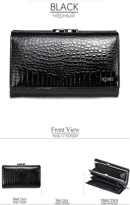Women’s Genuine Leather Short Wallet – Fashion Alligator Hasp & Zipper Coin Purse AE2155