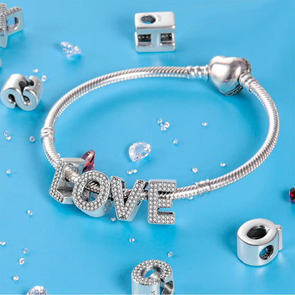 26 A-Z Alphabet Beads 925 Silver LOVE Letter Charms for 3mm Bracelets - CZ Zircon DIY Jewelry Gift
