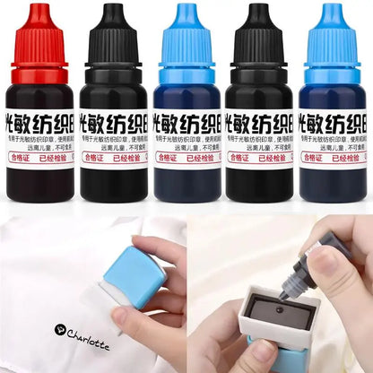 10ml Textile Ink for Clothes – Blue, Red & Black Waterproof Ink for Kids’ Name Stamps, Non-Fading