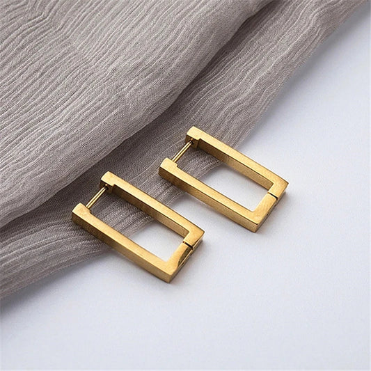 Kshmir Stainless Steel Rectangular Hoop Earrings – Geometric Trendy Jewelry for Women 2023