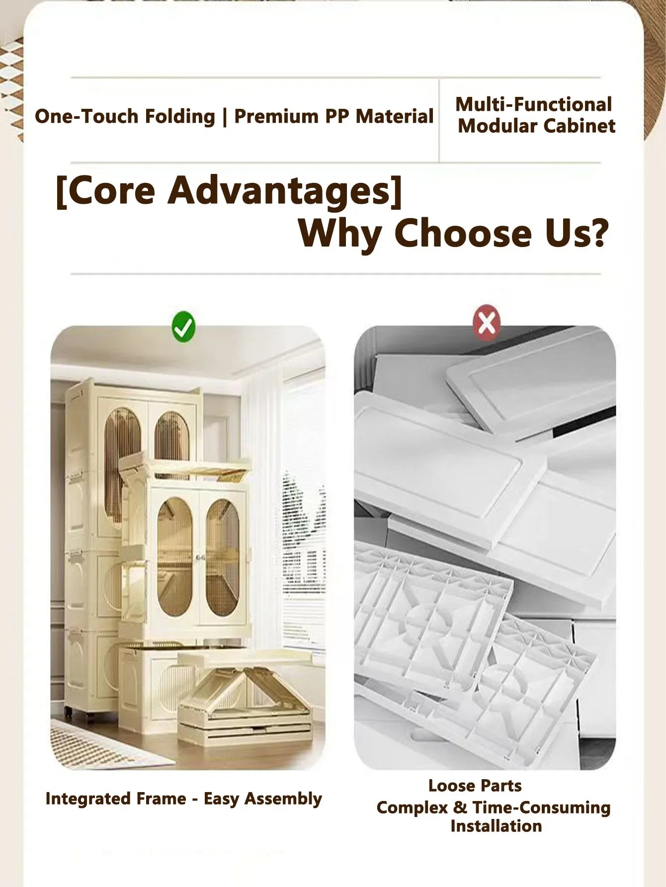 Foldable Storage Cabinet with Drawers – Dustproof Wardrobe Organizer for Home & Office