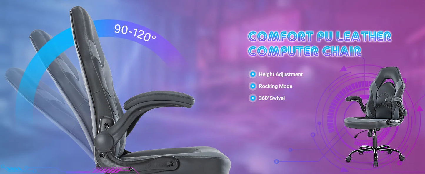 Ergonomic Office Gaming Desk Chair – Adjustable PU Leather Racing Chair with Flip-Up Armrests, Christmas Furniture