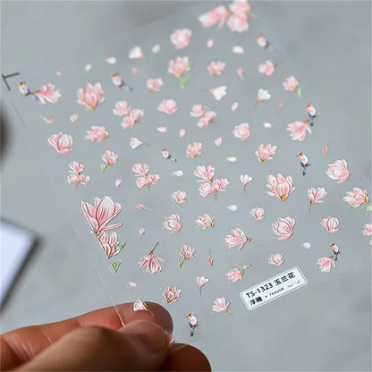 Vintage Rose Flower Nail Stickers – Red & Blue Laser Gold/Silver Nail Art Decals for Manicure Design DIY Beauty Tool