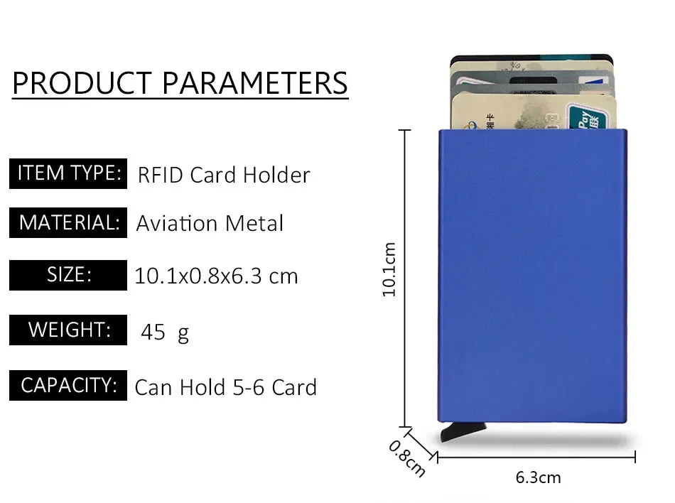 RFID Credit Card Holder Metal Slim Wallet for Men & Women, Pop-Up Minimalist Small Black Purse, Mini Wallet