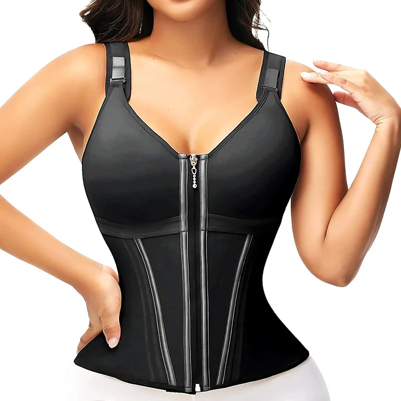 Double Compression Waist Trainer Corset – 17 Steel Bone Body Shaper Vest Bra, Flat Belly Slimming Fajas Colombianas