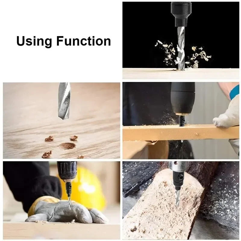 5PCS Woodworking Countersink Drill Bit Set – One-Piece Hex Handle Twist Drill with Chamfering Tool