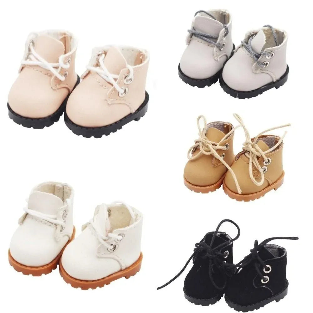 Labubu Doll Shoes – 3.8cm Lace-Up Mini Leather Shoes for 15-17cm Dolls, Cute Kawaii Accessory