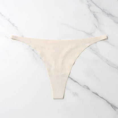 Ice Silk Seamless Thong Panties for Women – Soft Satin Bikini Underwear, Thin Band Tangas Mujer