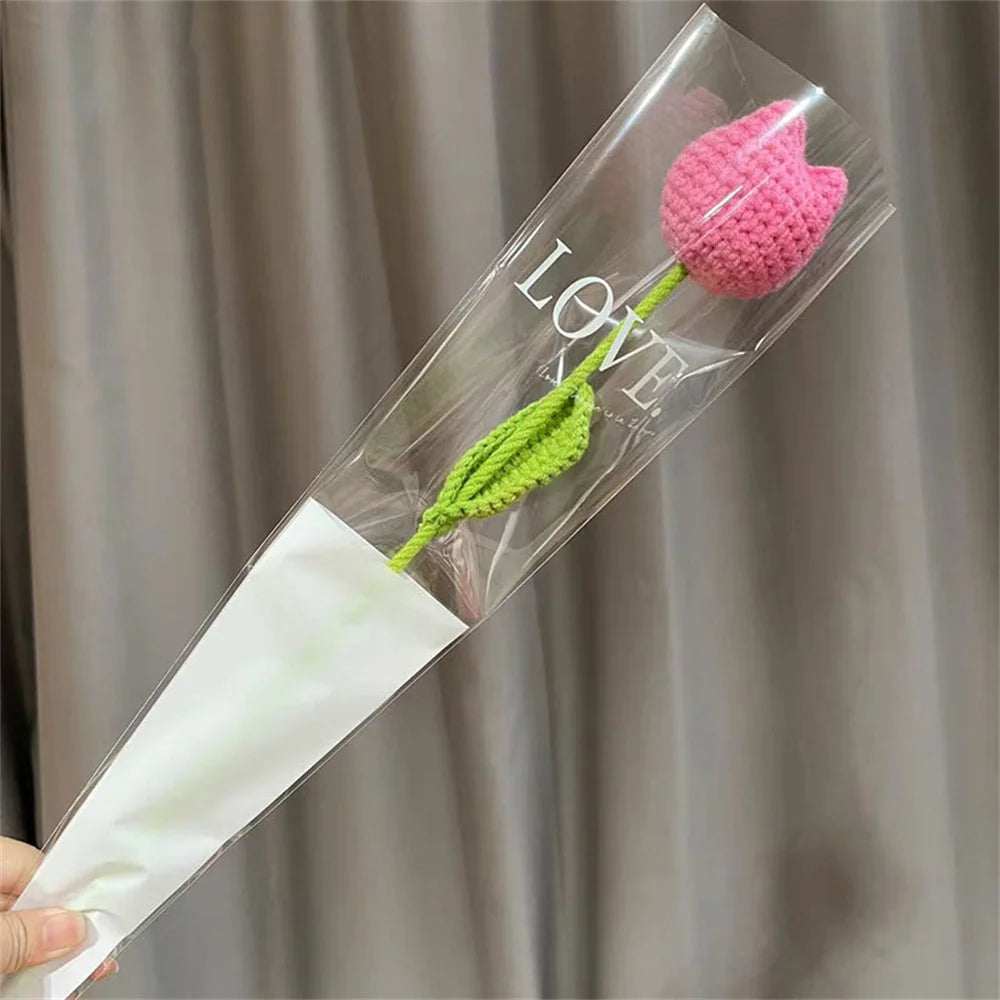 Hand-Knitted Rose, Tulip & Sunflower Bouquet – Crochet Simulation Floral Arrangement for Home Table Decor