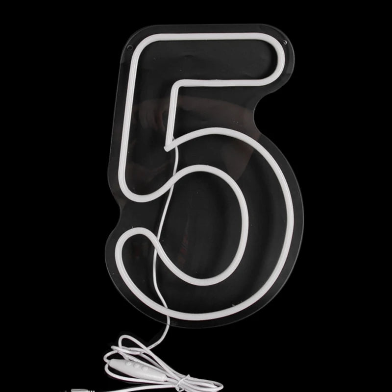 Numbers Neon Sign 0–9 – Acrylic LED Birthday, Wedding & Business Wall Decor with Switch