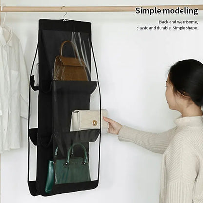 Black Handbag Hanging Organizer – 6 Pocket Foldable Oxford Cloth Storage Bag for Closet and Bedroom