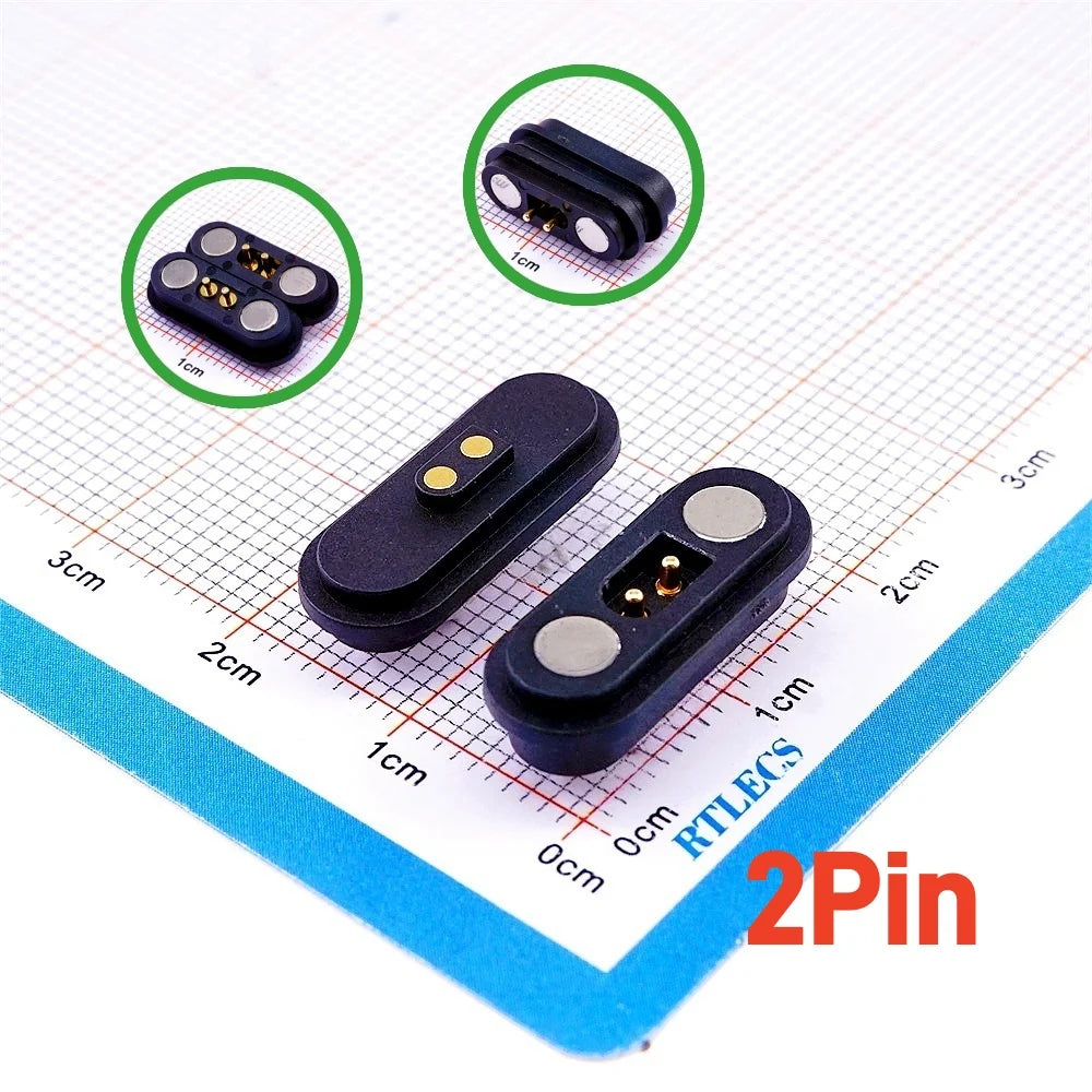 2A Waterproof Magnetic Pogo Pin Connector – 2.54mm Spring-Loaded DC Power Socket, 2-6 Positions