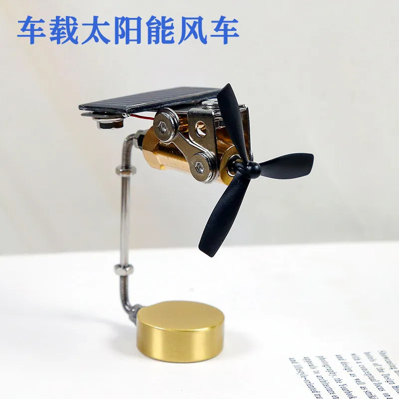 Solar Car Fan Ornament - Creative Metal Model Decoration for Car Interior